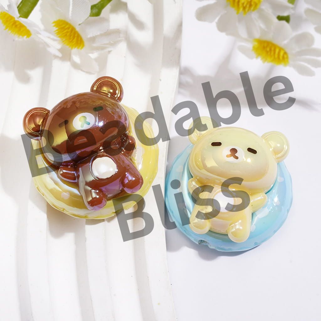 UV Coated Acrylic Beads w Cute Bear Character Series, Random Mix