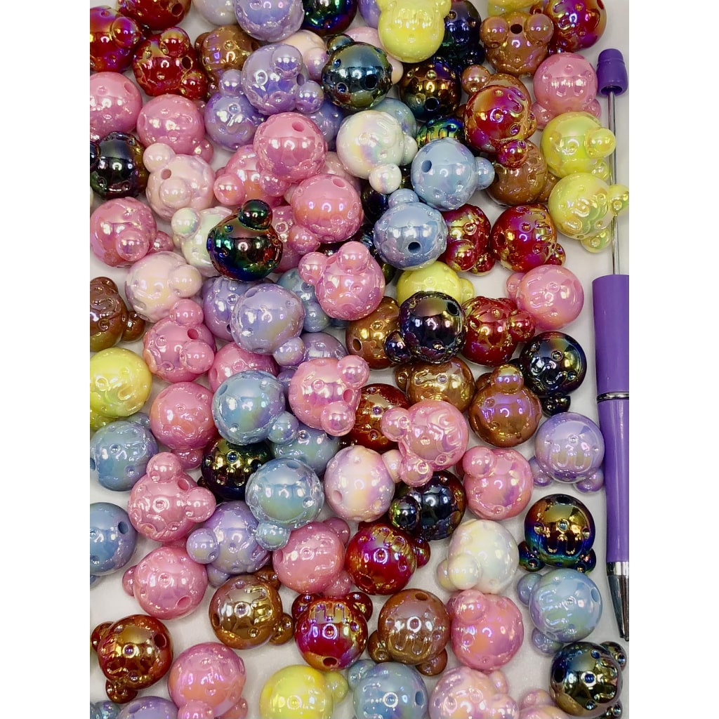 Cartoon Mouse Acrylic Beads with Letter M and Hollows, Random Mix, 18mm, TT