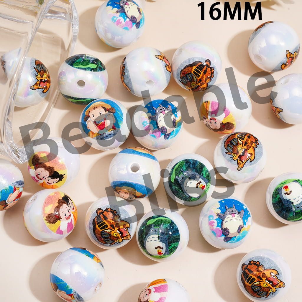 UV Coated Acrylic Beads for Bracelet with Cute Chinchilla Character Series, 16MM, Random Mix