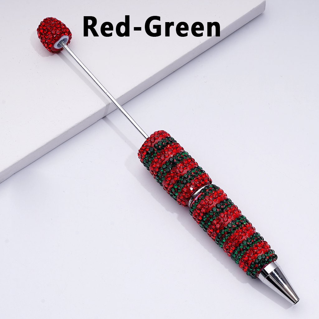 Beadable Clay Pens with Straight-Stripe Double Color Rhinestones Covered the Entire Pen