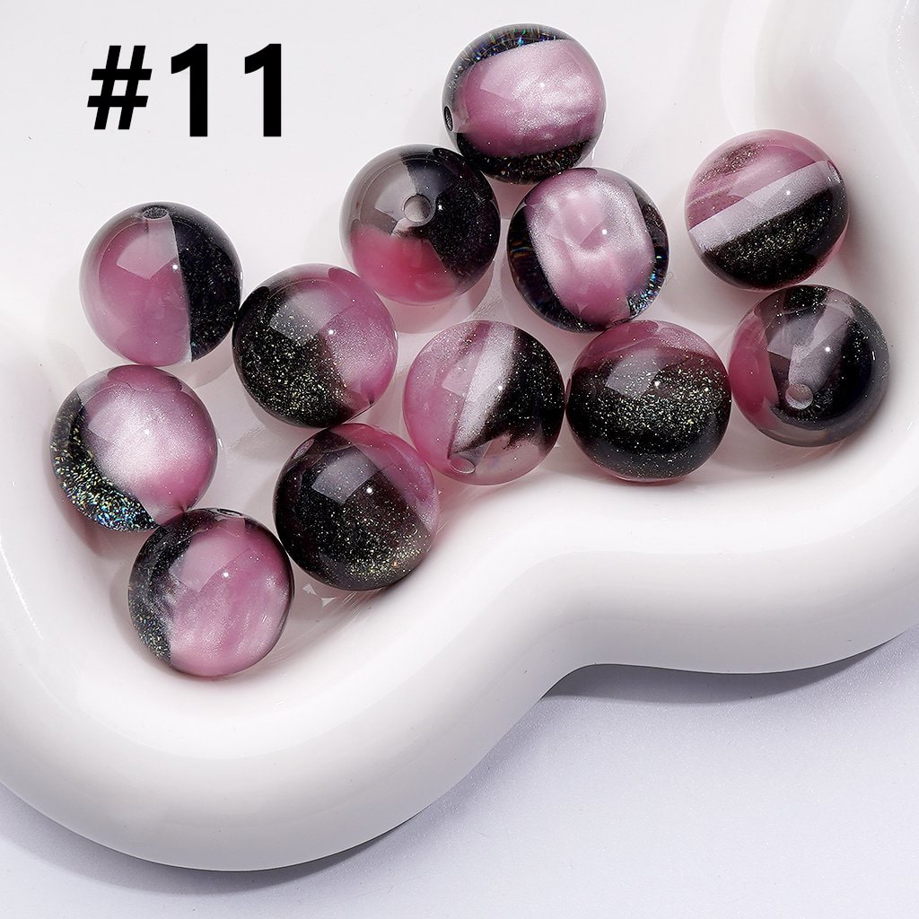 Bling Bling Double Color Cat Eye Style Shiny Gold Glitter Round Acrylic Beads, 16MM