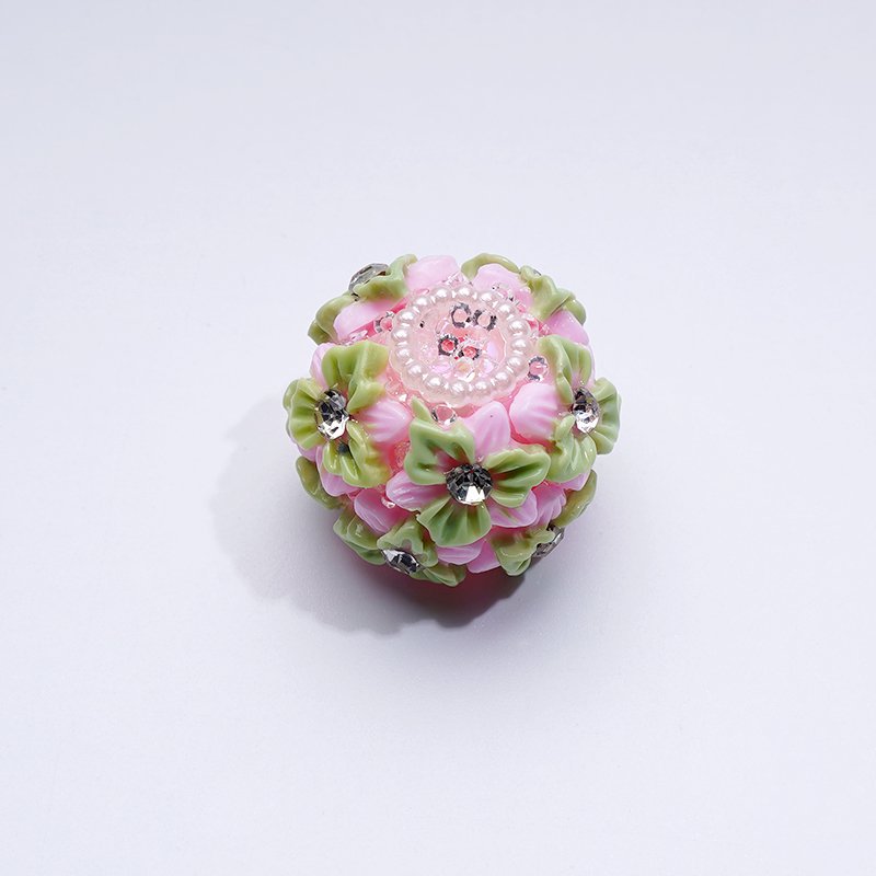 Multi-Color Cute Flowers Clear Rhinestone Inside White Pearls Ring Clear Sugars Round Clay Beads, 20MM