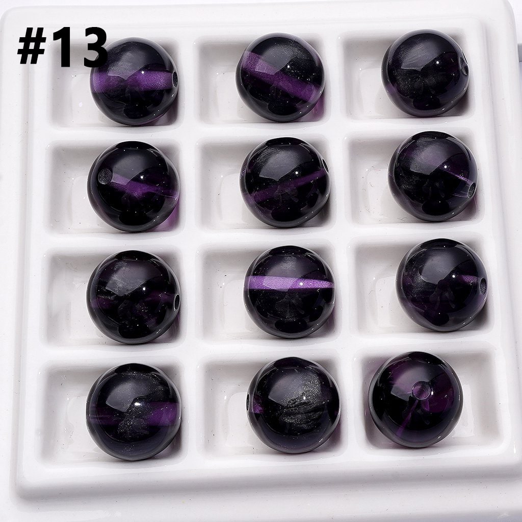 Multi-Color Laser Effect Cat Eye Style Round Acrylic Beads, 16MM
