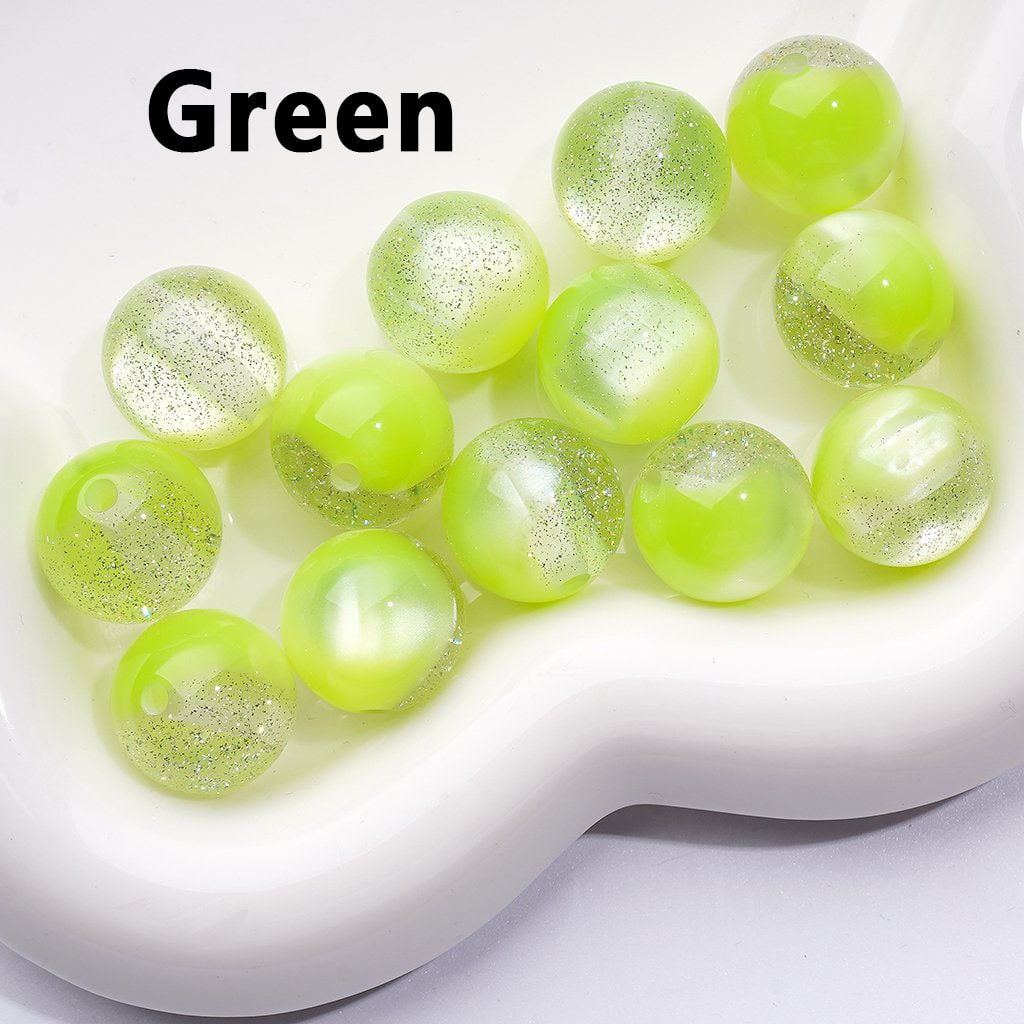 マルチカラーキャットアイスタイルアクリルビーズ、内側にシルバーグリッター入り、16MM