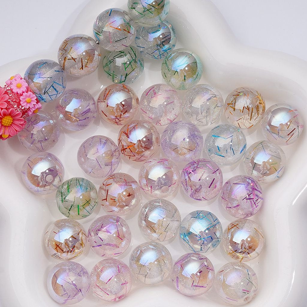 Glossy Shiny Glitter Colorful Foil Paper Inside Clear Round Acrylic Beads, 16MM