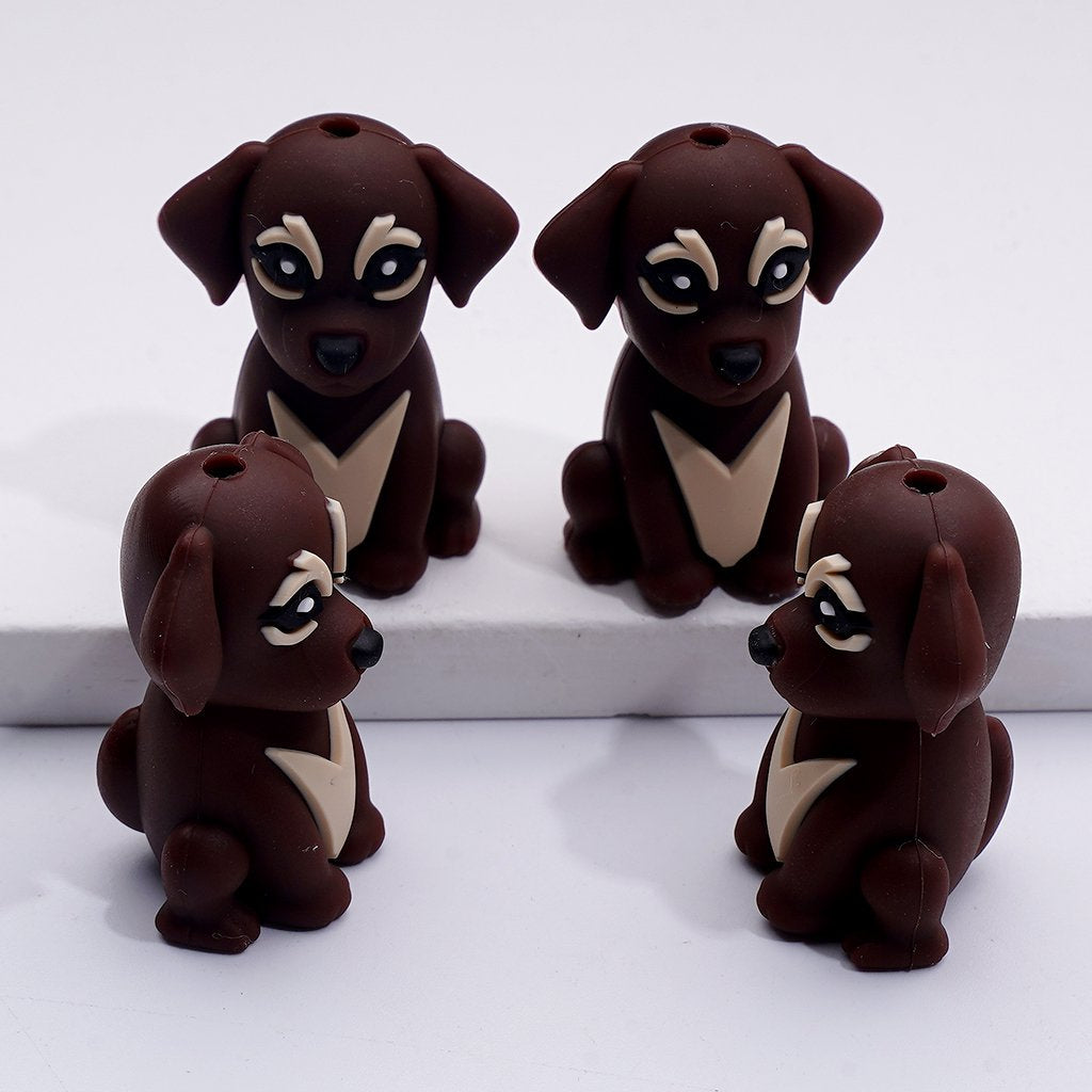 3D Multi-Color Cute Puppies Dogs Silicone Focal Beads