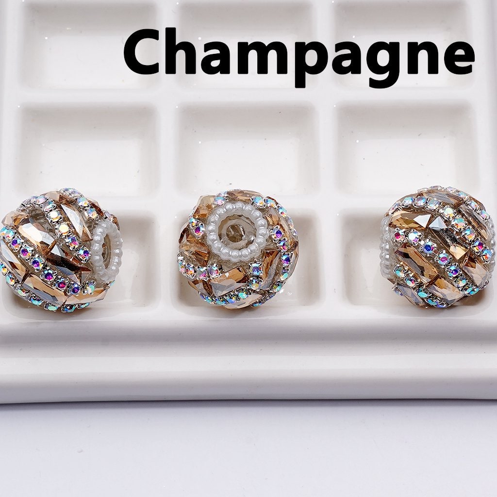 Spiral Style Shiny Rectangle & AB Rhinestones Chains White Pearls Loop Acrylic Beads, 20MM