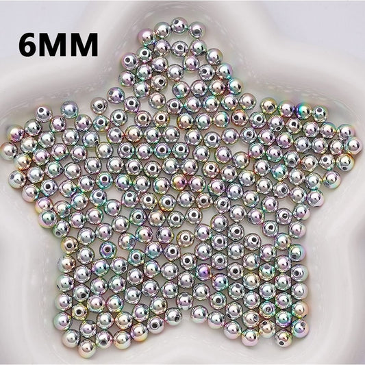 Dazzling Laser Iridescent Metallic Color Round Acrylic Beads, 6MM