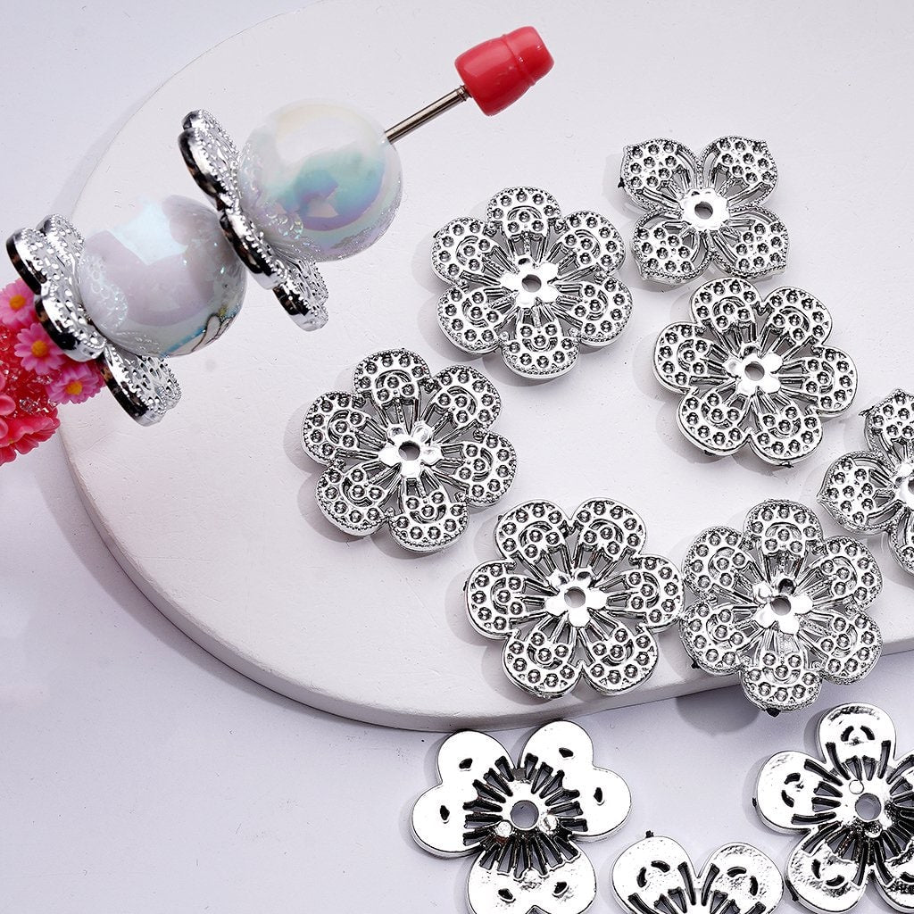 Silver Acrylic Cute Flower Jewelry Accessories Spacer, Around 30MM