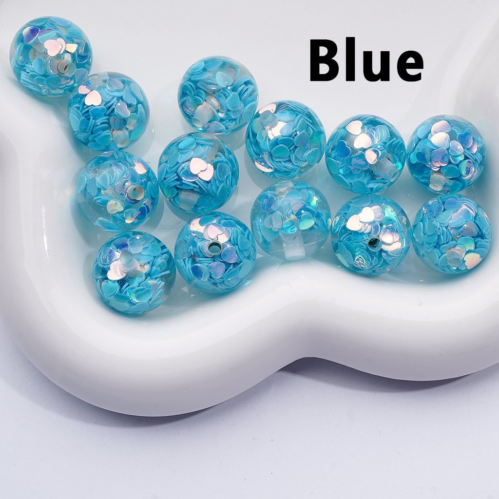 UV Coating Multi-Color Shiny Heart Flakes Inside Round Acrylic Beads, 16MM