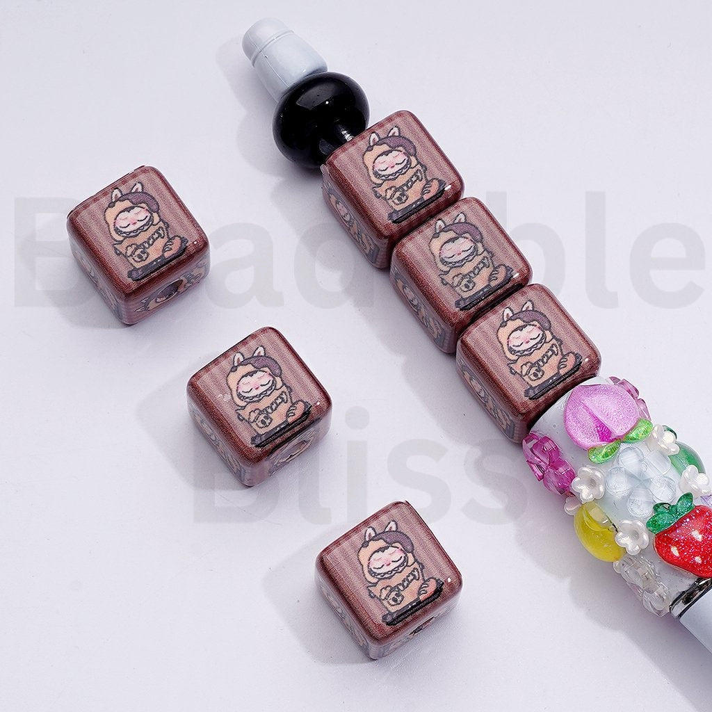 Cute L-B-B Monster Pop Mar Cube Square Acrylic Beads, Around 15MM