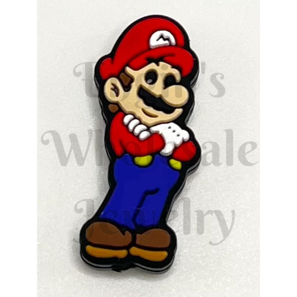 Cartoon Plumber Character with Red Hat Silicone Focal Beads