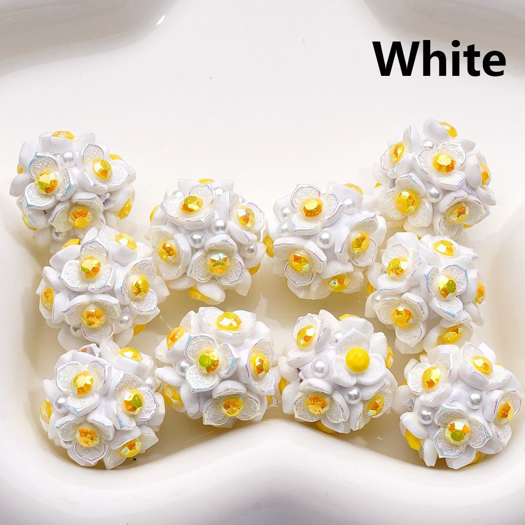 Clay Beads Shiny Cute Three-Petal Flower with Colorful Stamen White Pearls 20MM