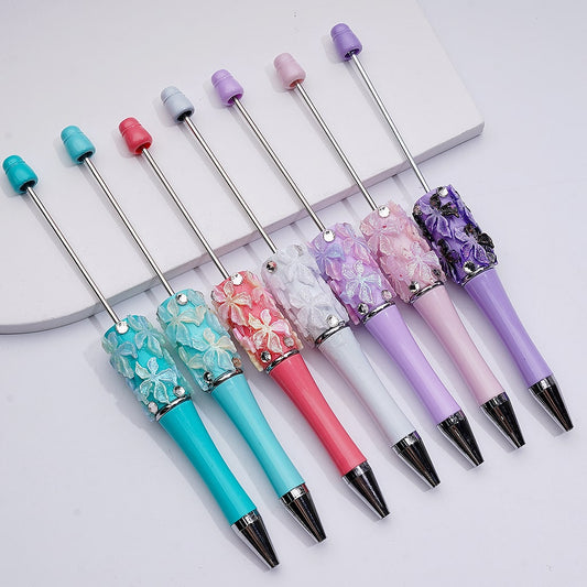 Double Color Glitter Shiny Flowers Clear Rhinestones Beadable Pens