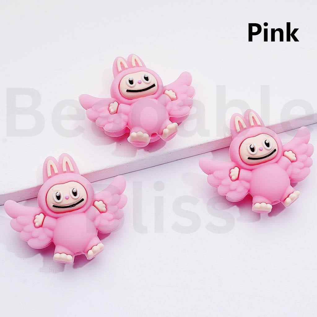 3D Cute Multi-Color Labub with Wings Silicone Focal Beads
