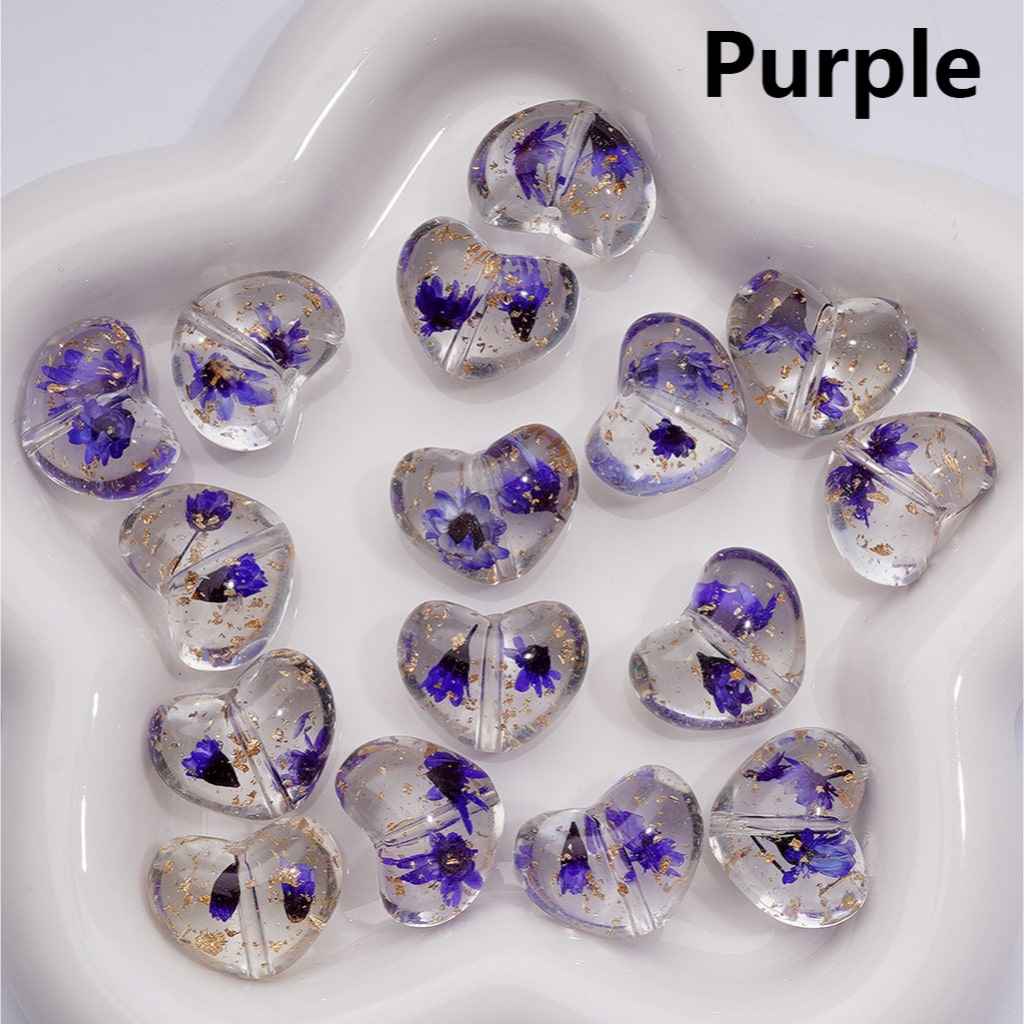 Multi-Color Dried Flowers Gold Foil Paper Inside Clear Heart Acrylic Beads, 20MM (Single Color is available for 200pcs(Whole bag))