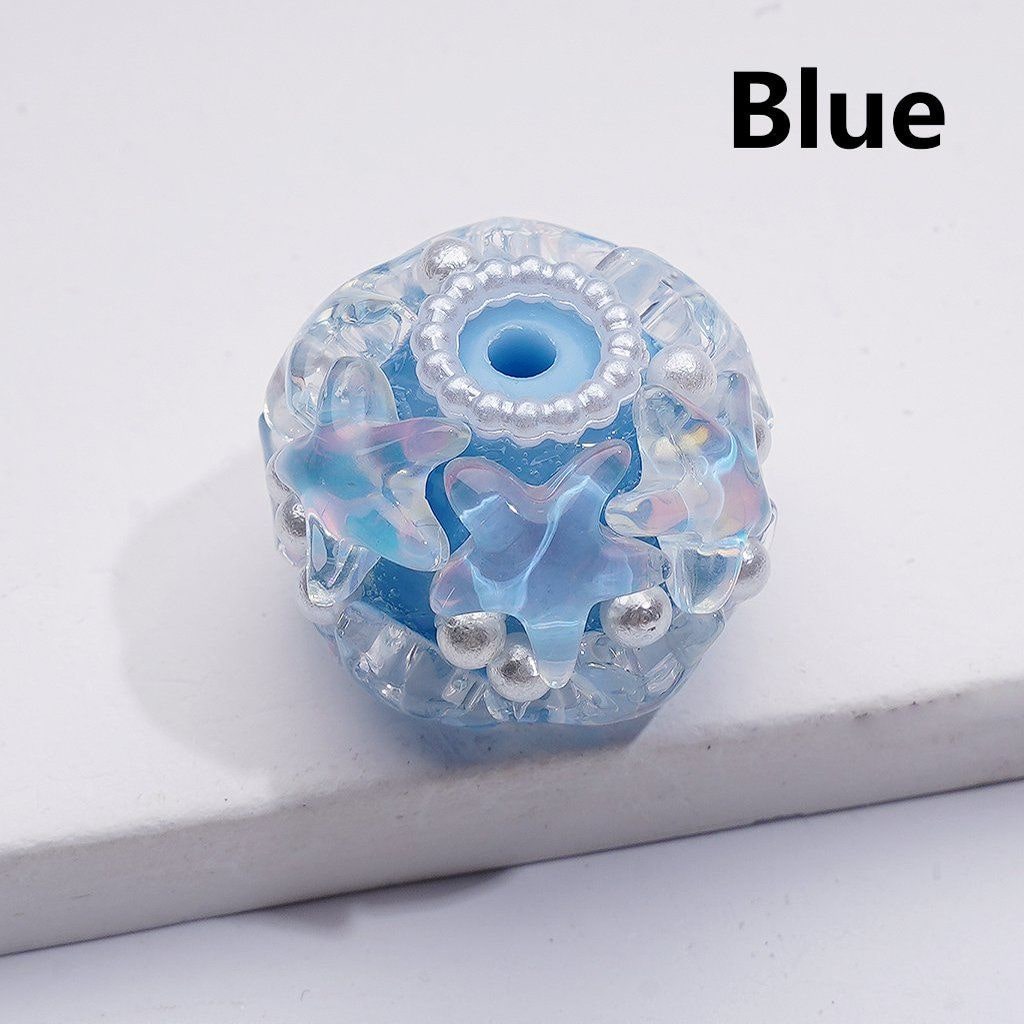 Multi-Color Shiny Stars White Pearls Round Acrylic Beads, 22*18MM