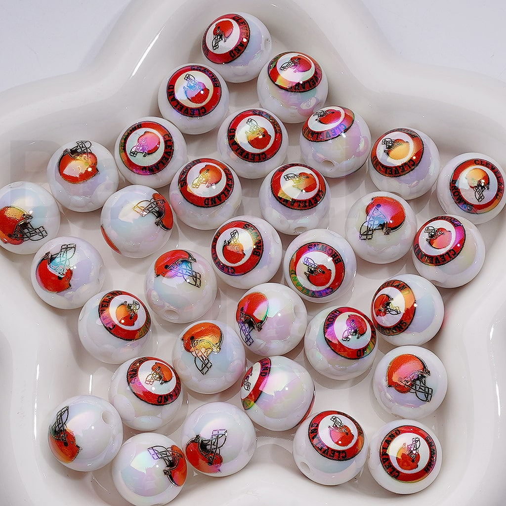 UV Coating USA American Football Teams NF Round Acrylic Beads, 16MM, Random Mix Teams and Single Team are Both Available to Choose