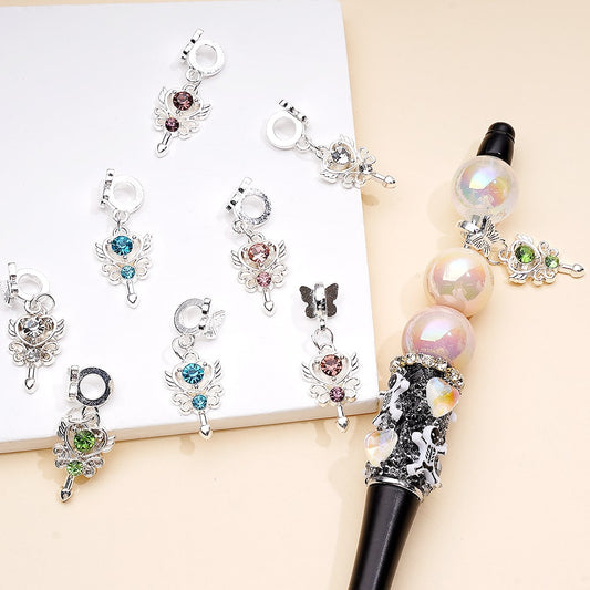 Alloy Bail Beads Dangle Charm Pendant Jewelry Accessories Butterfly Heart Goddess of Love Arrow Shiny Rhinestones Silver