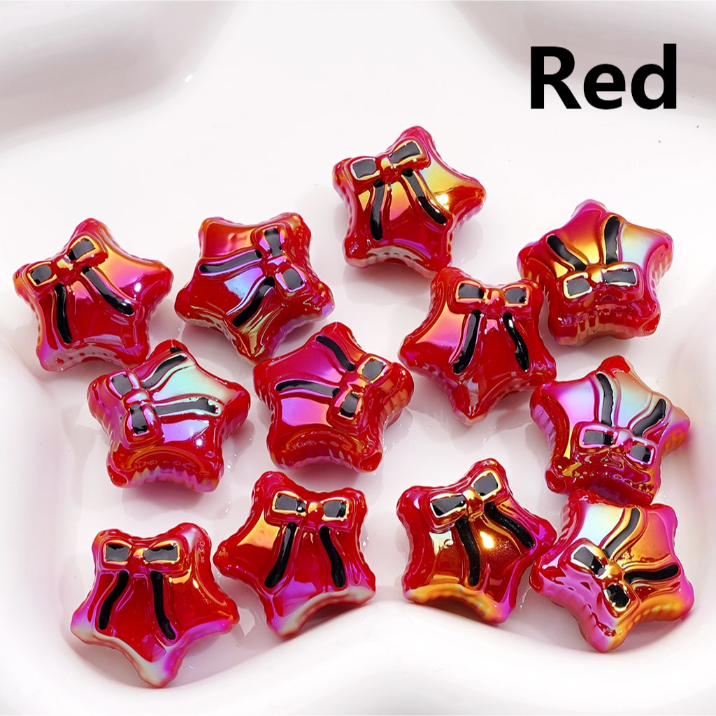 Acrylic Beads UV Coating Shiny Five-Pointed Star with Bowknots, Multi-Color, 20MM (Single Color is available for 200pcs(Whole Bag))