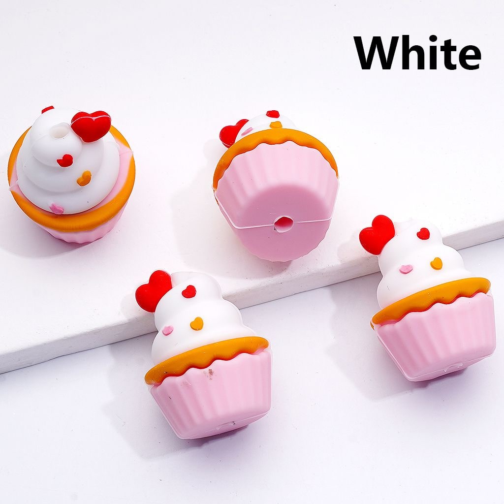 3D Cute Multi-Color Ice Cream Cake Cup with Red Heart Silicone Focal Beads