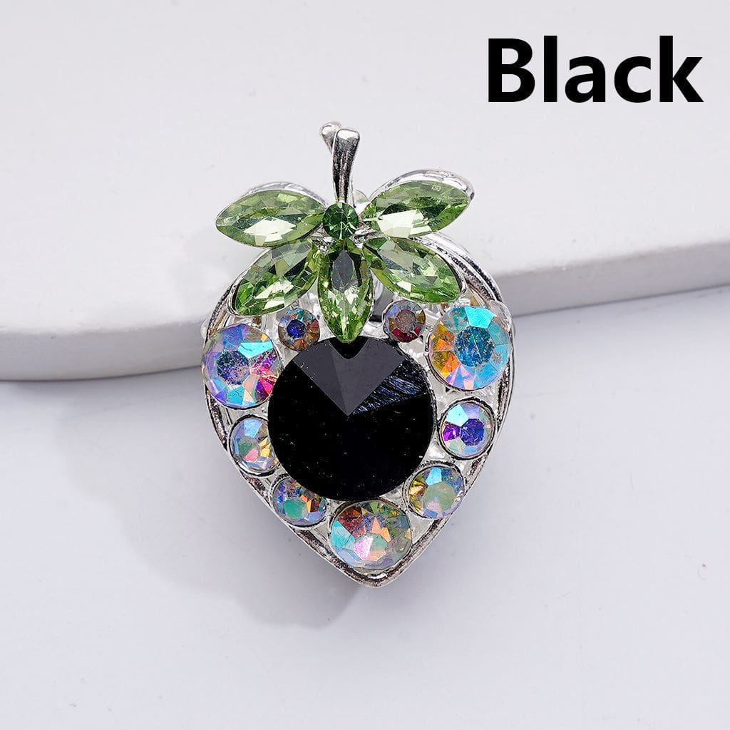 Fancy Silver Alloy Starwberry Beads with Multi-Color Cone Shape Green Leaf AB Rhinestones, 22*33MM