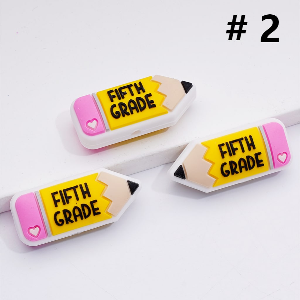 Mini Cute Pencil with Grade Symbol Silicone Focal Beads