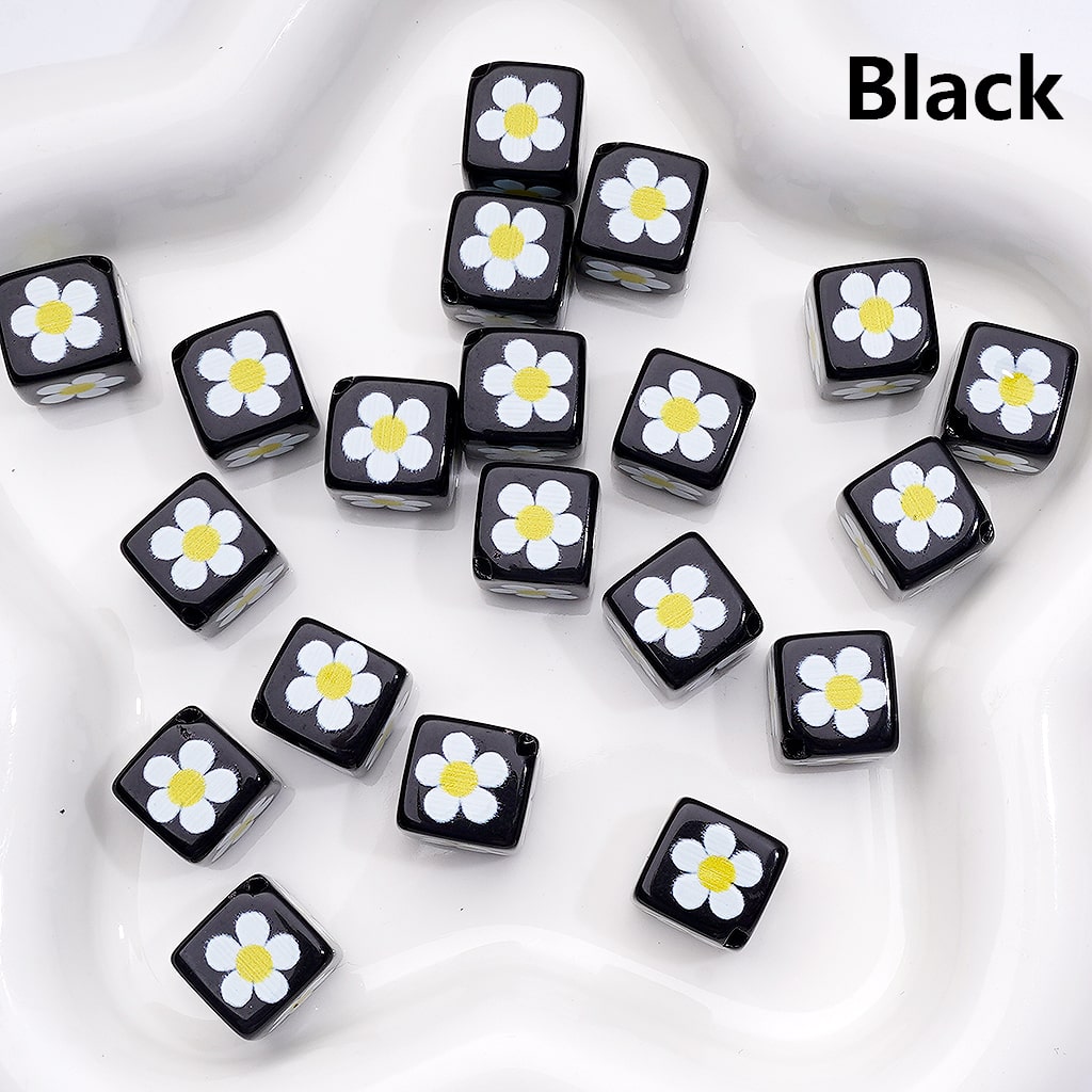 Square Cube Acrylic Beads Cute Mini Flowers Solid Color 12MM (Single Color is available for 200pcs(Whole Bag))