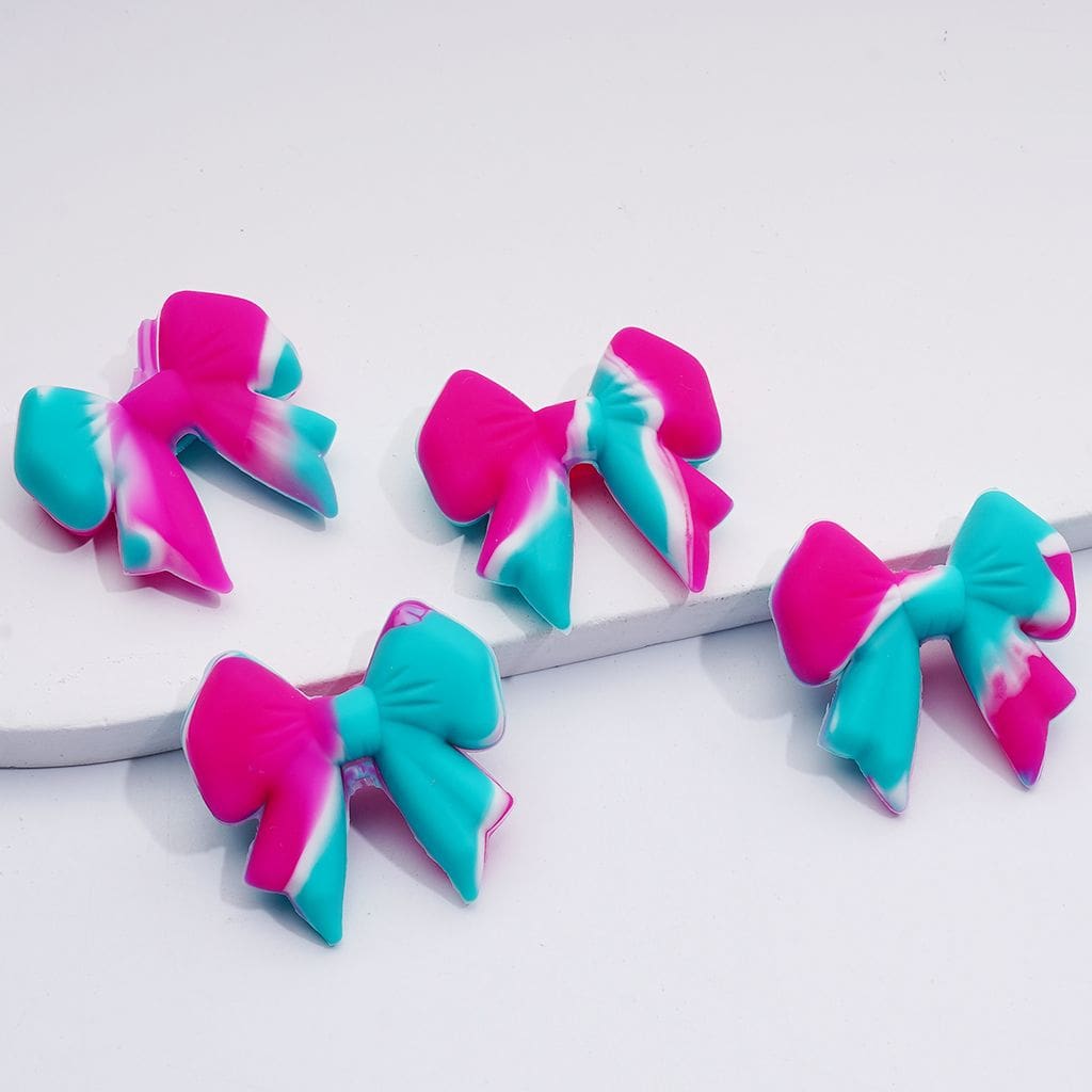 3D Cute Teal Rose Red Bowknots Silicone Focal Beads