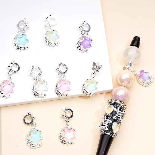 Alloy Bail Beads Dangle Charm Pendant Jewelry Accessories Butterfly Star Rhinestones Silver