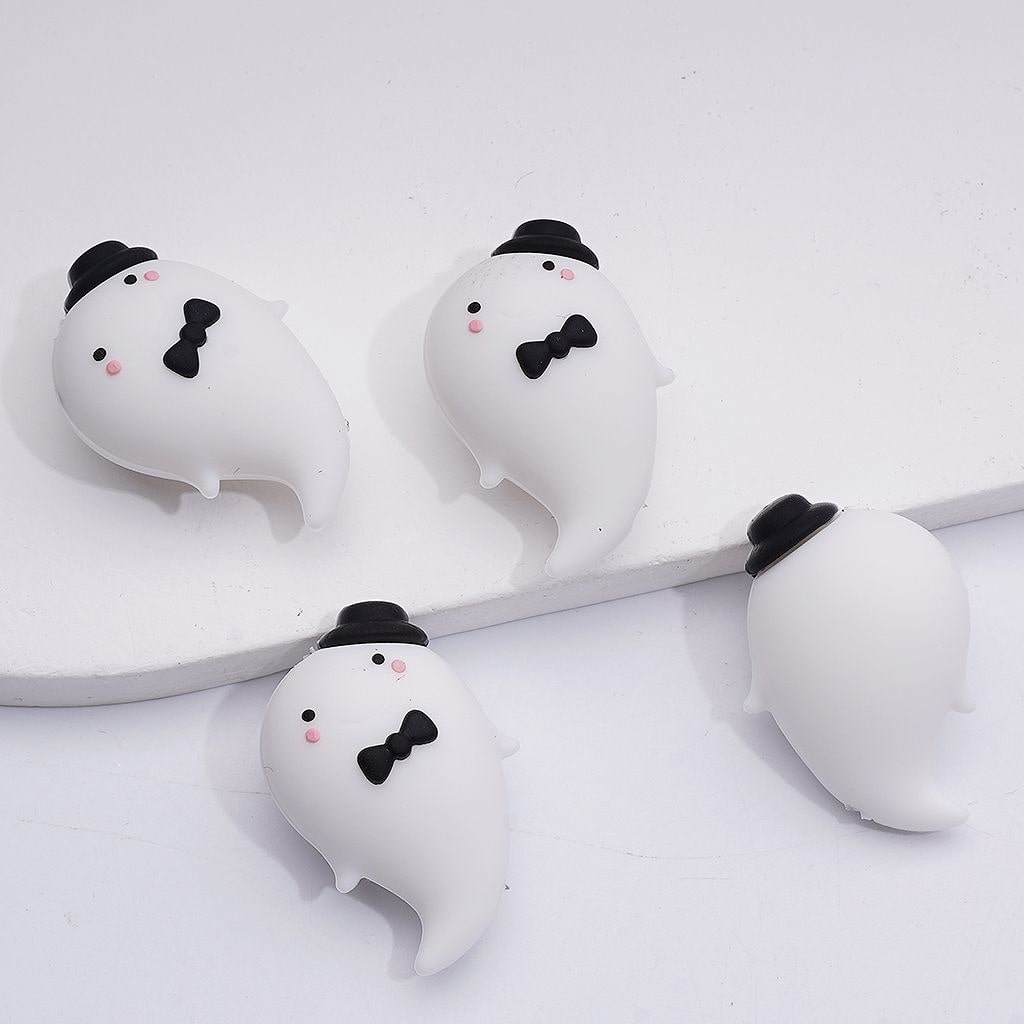 3D Cute Ghost with Black Hat Bow Tie Halloween Silicone Focal Beads