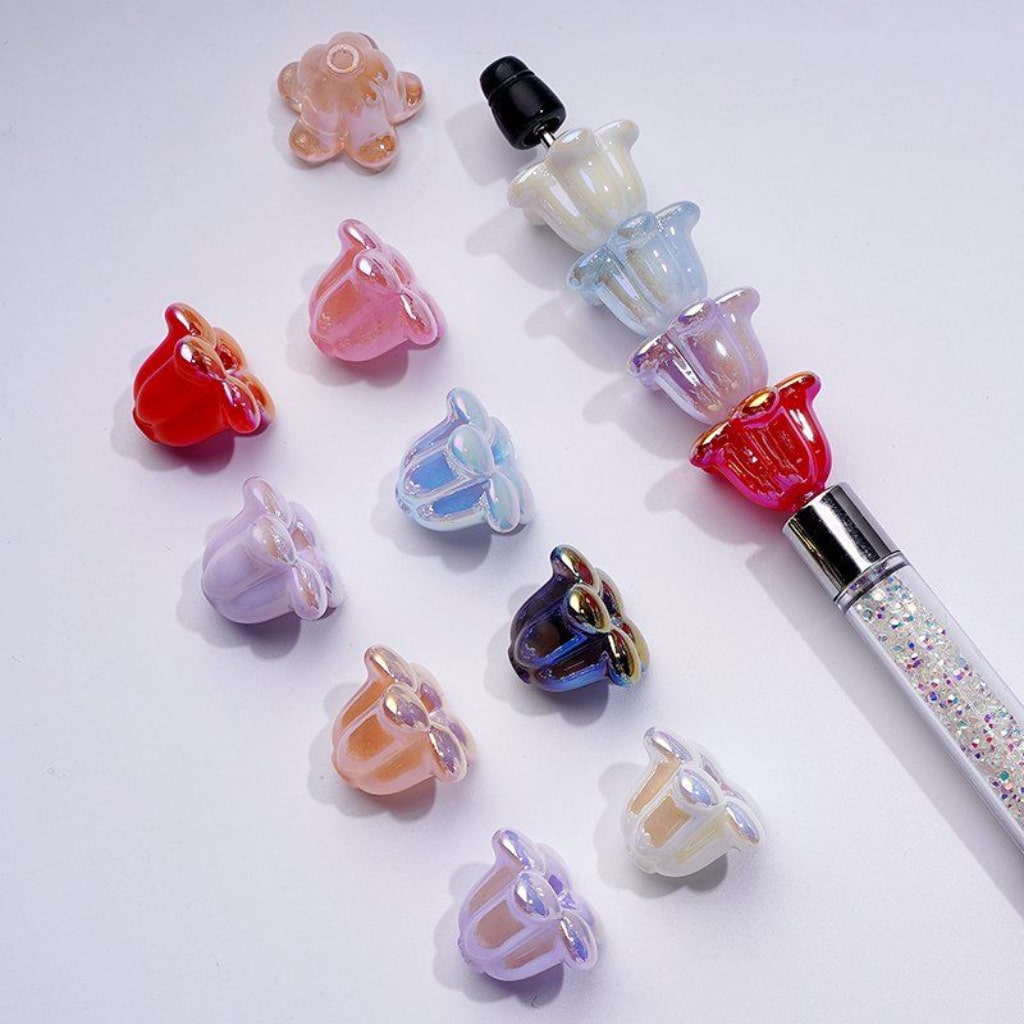 UV Coating Shiny Tulip Flower Acrylic Beads, Around 14*19MM