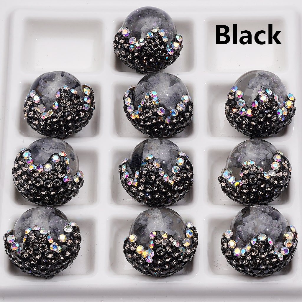 Luminous Multi-Color Cloud Inside Clear Acrylic Beads in Clay Flower Covered by Shiny Rhinestones, Around 20*19MM