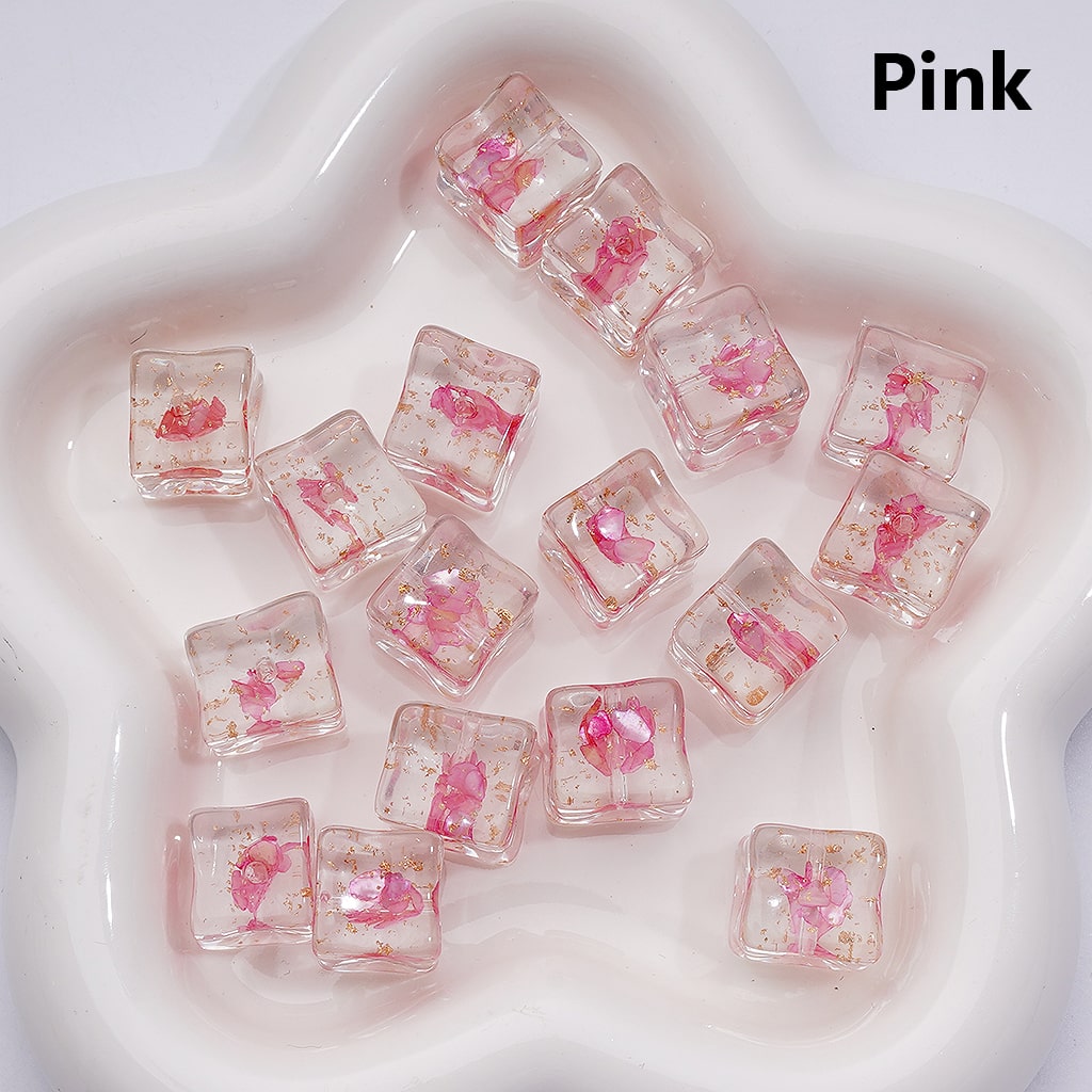 Multi-Color Shells Gold Foil Paper Inside Clear Cube Square Acrylic Beads, 14-15MM (Single Color is available for 200pcs(Whole bag))