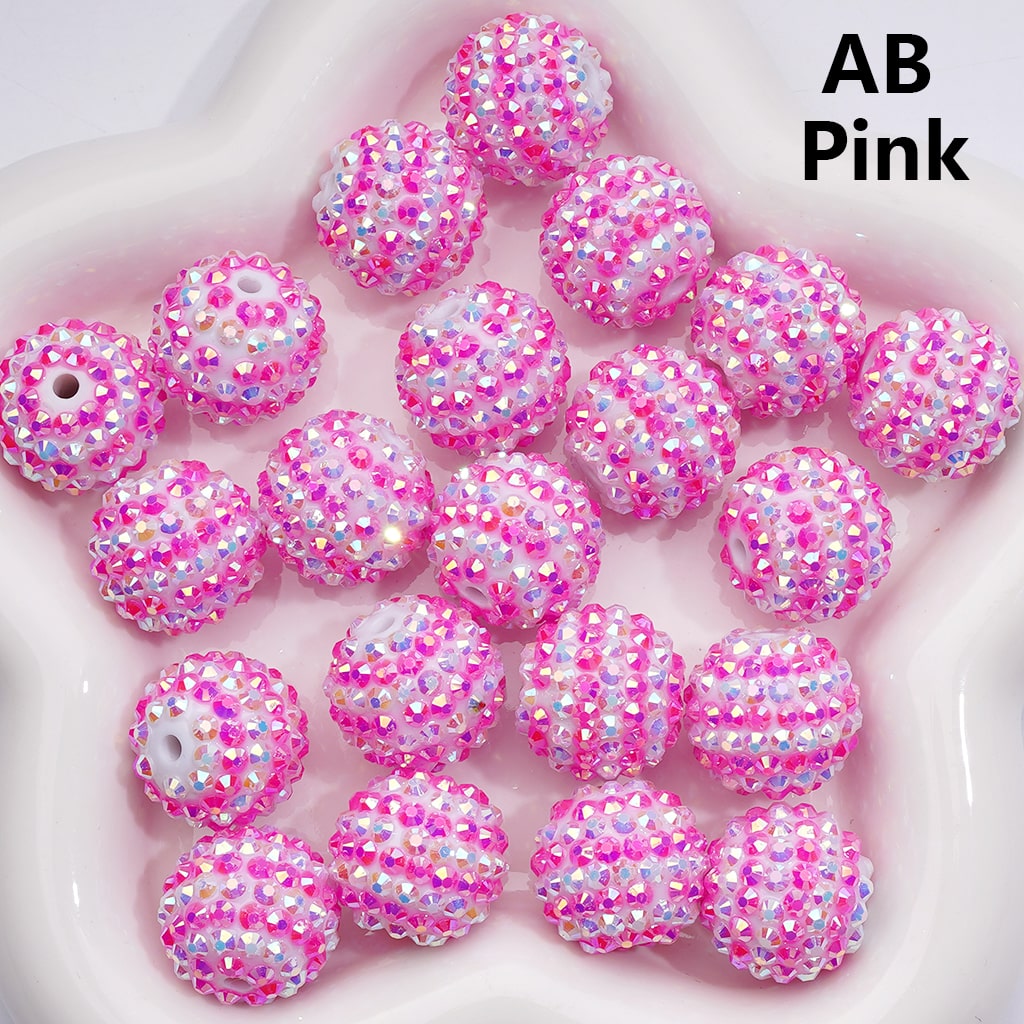Double Color Shiny Rhinestones Stripes Round Acrylic Beads, 20MM