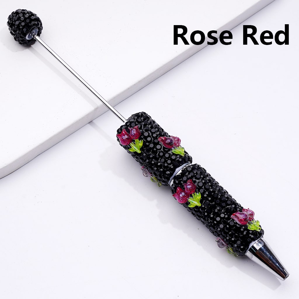 Cute Shiny Tulip Flowers with Black Rhinestones Beadable Clay Pen