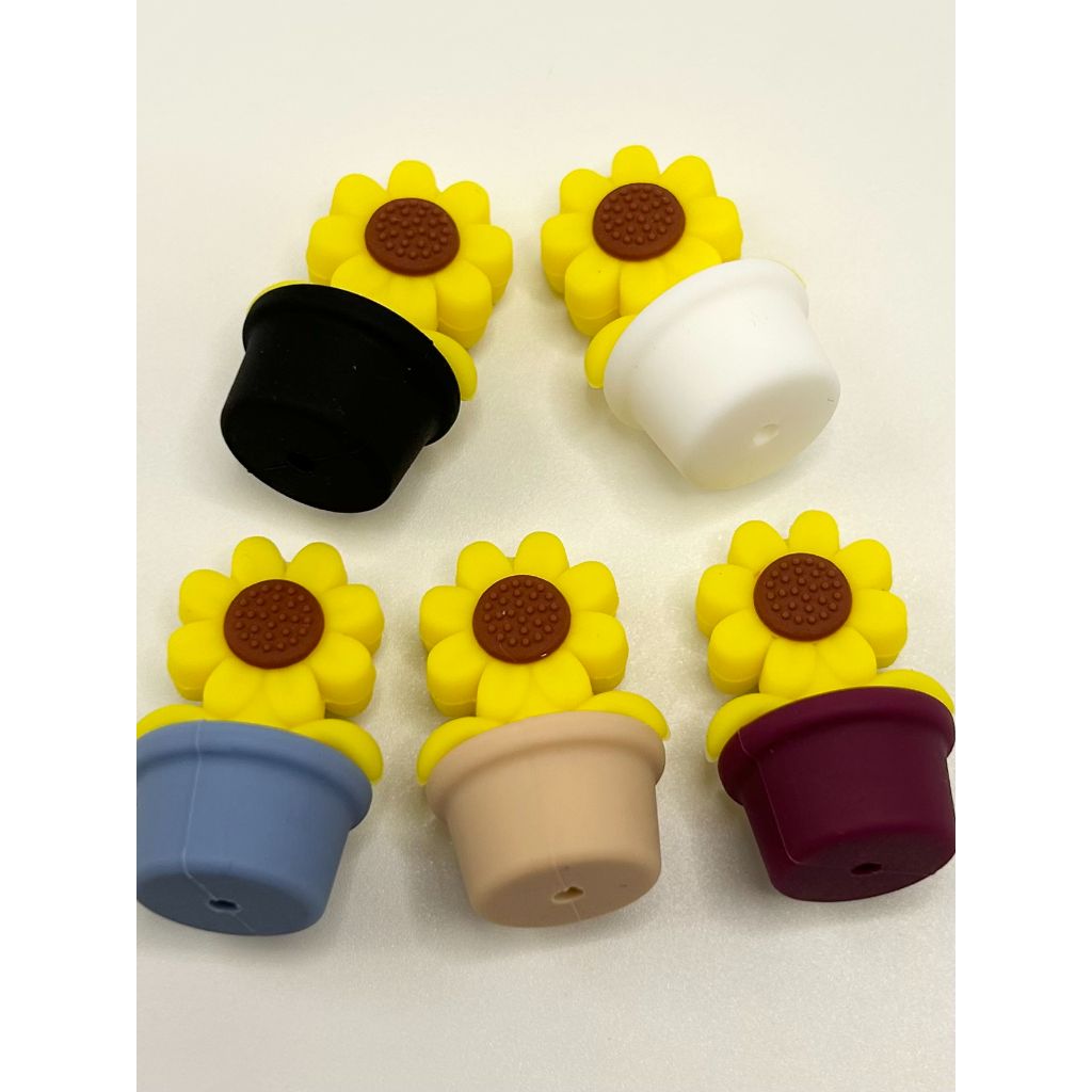 Sunflower Beads, Sun Flower in a Pot Shape Silicone Focal Beads