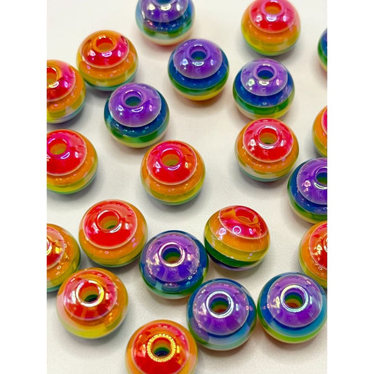 Rainbow Circle Acrylic Beads , 14mm by 16mm yy tt
