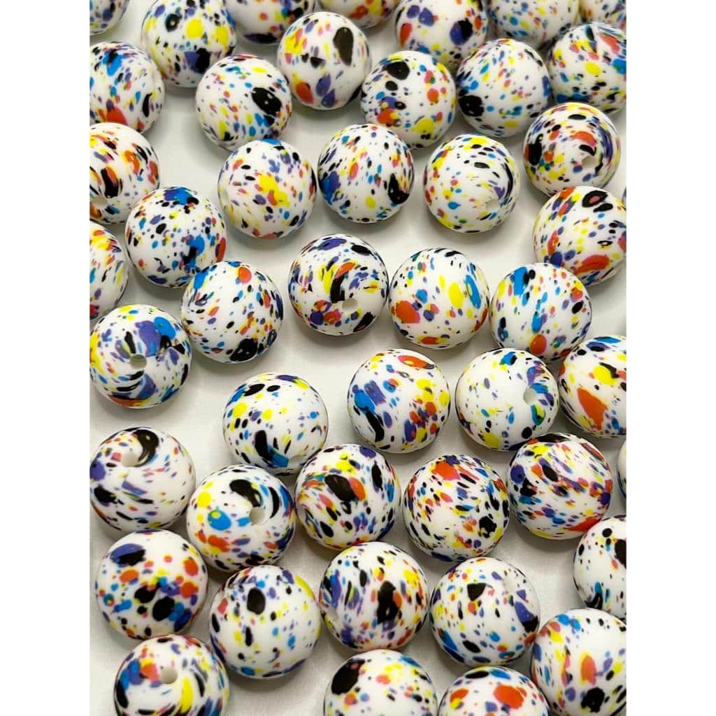 Paint Spatter Splatter Colorful Spots Printed Silicone Beads Number 30