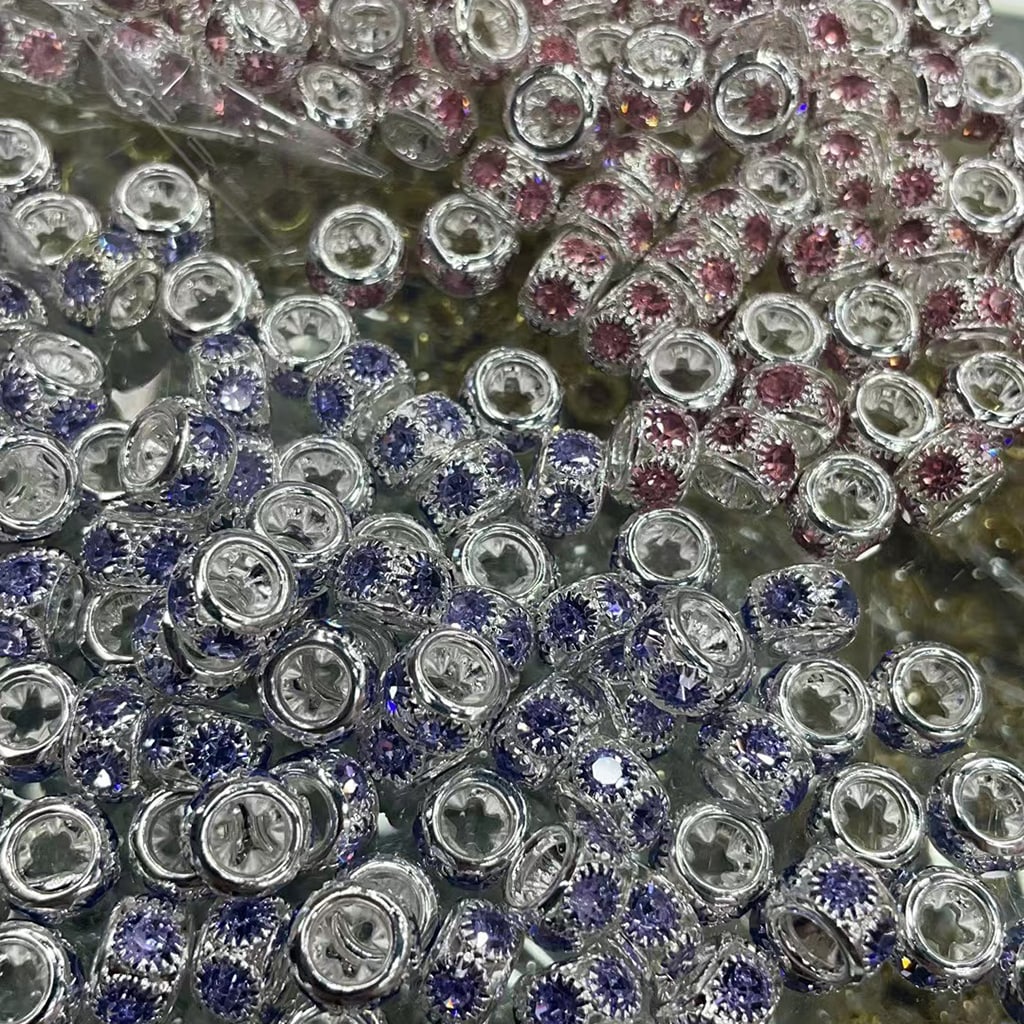 ピンクとパープルのラインストーン付きスペーサー、10mm