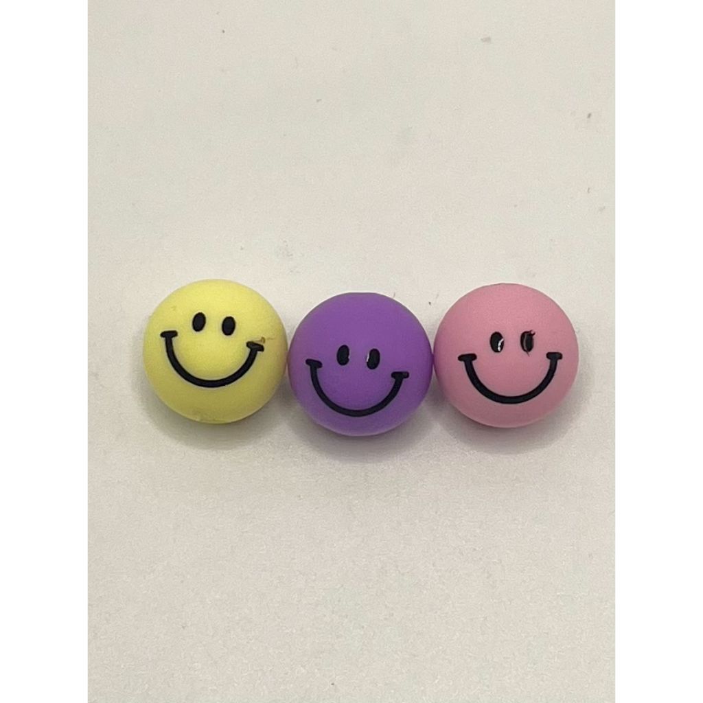 Smiley Face Silicone Bead, Smiling Emoji Printed Silicone Beads, Round