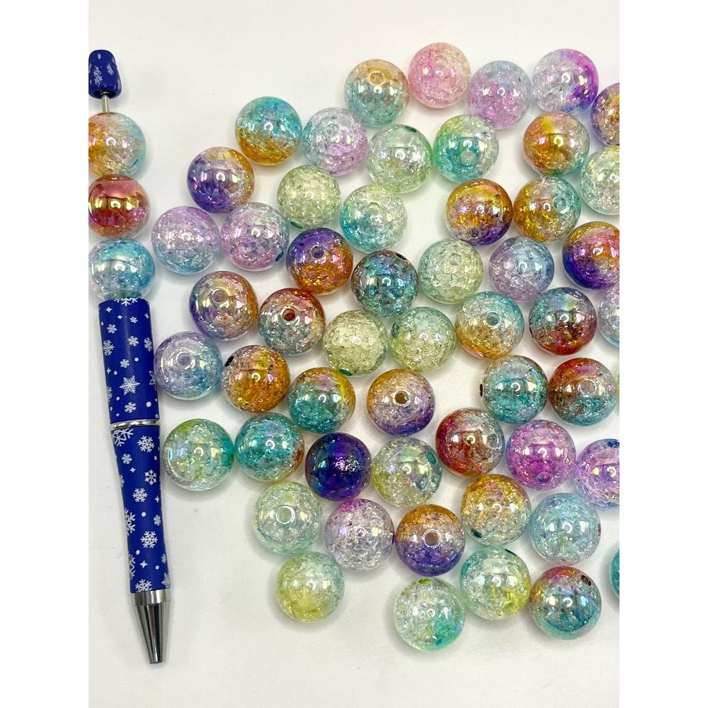 Ombre Double Color Acrylic Crackle Beads 16mm KQ