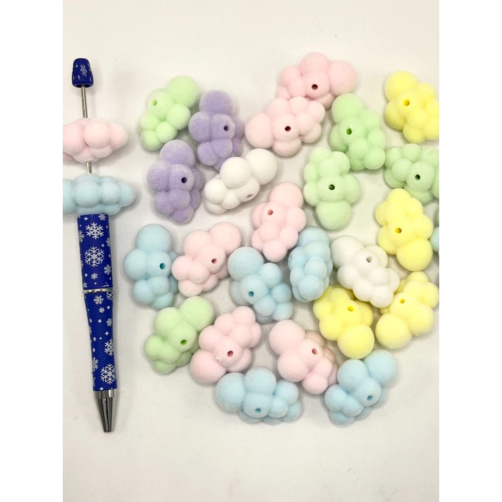 Flocked Acrylic Beads, Cloud Shape, 22mm by 33mm, MZ