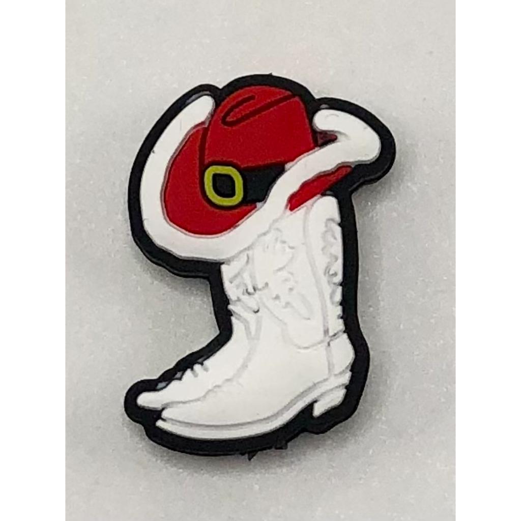 White Cowboy Boot with Red Christmas Hat Silicone Focal Beads (ship out in around 4-6 Days after ordering)