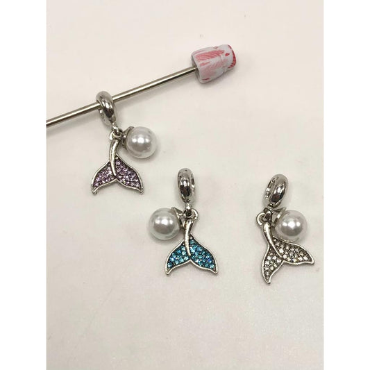 Alloy Mermaid Tail Bail Bead with Jump Ring and Rhinestone Pendant, Random Mix Color, P