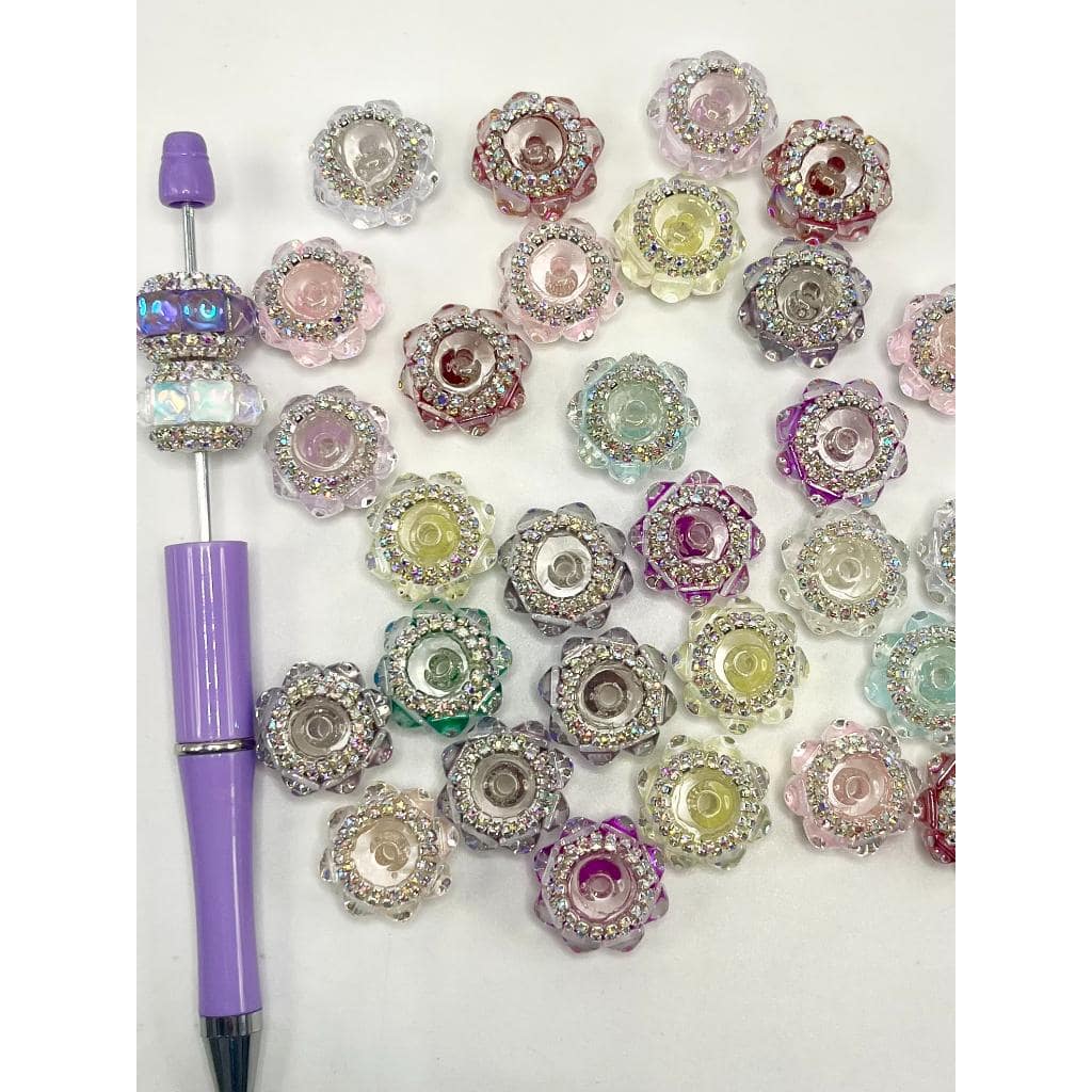 See Thru Acrylic Beads with Square Cube Crystal Rhinestones, Chain, ZY