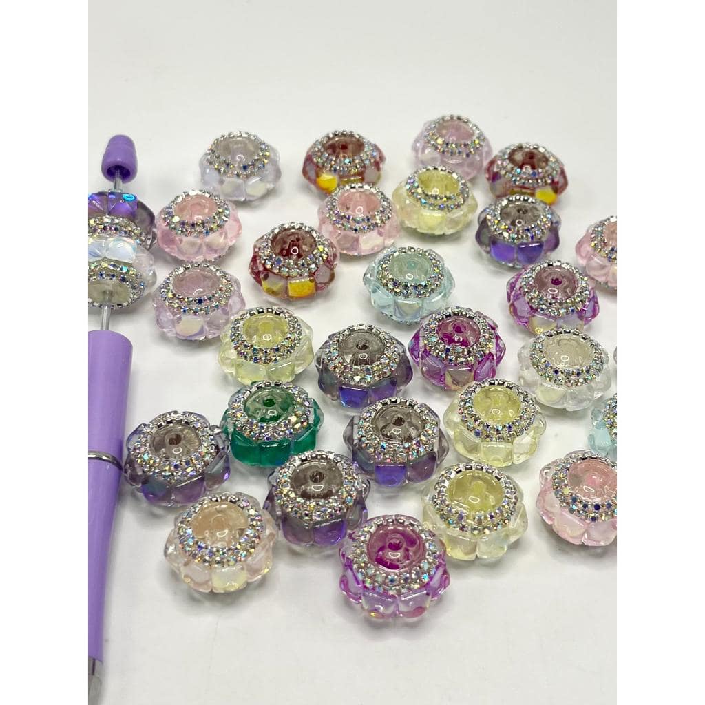 See Thru Acrylic Beads with Square Cube Crystal Rhinestones, Chain, ZY