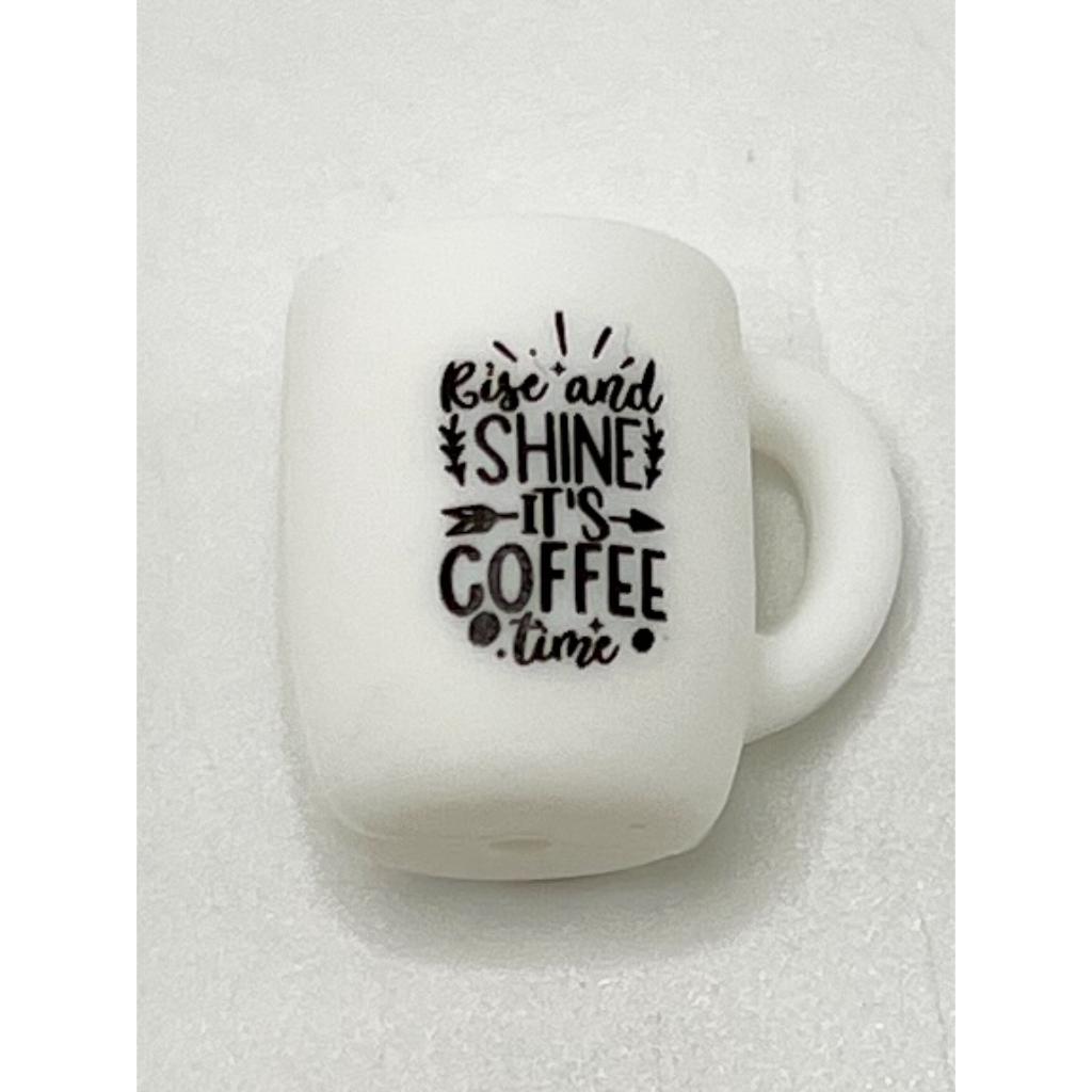 Coffee Cup Silicone Bead, Rise and Shine It's Coffee Time Cup 3D Silicone Focal Beads