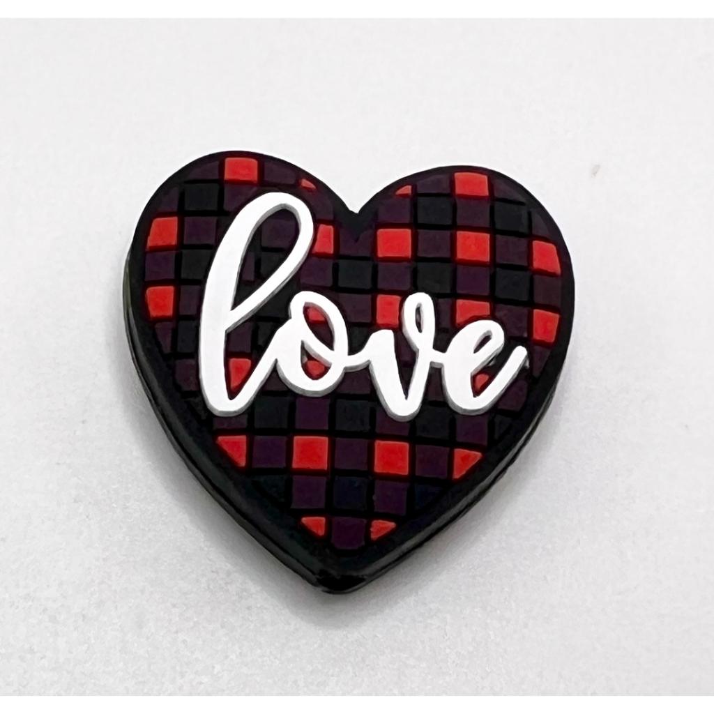 Buffalo Plaid Checkered Red Love Heart Valentines Silicone Focal Beads (Ship out in Around after Ordering)