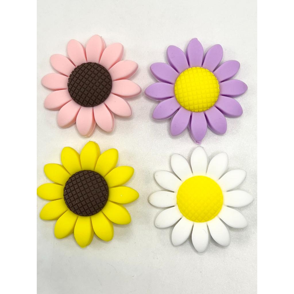 Large Flower Flowers Silicone Focal Beads
